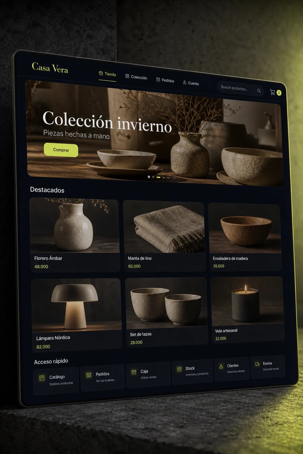 Store home. Collection, order, and the path to a purchase.